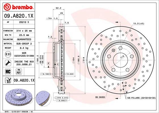 Brembo 09.A820.1X - Jarrulevy inparts.fi