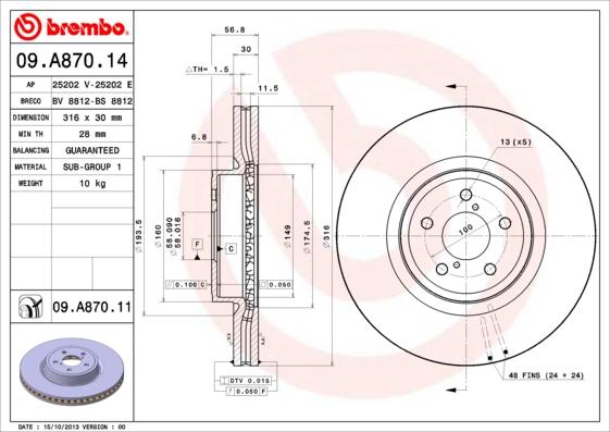 Brembo 09.A870.14 - Jarrulevy inparts.fi