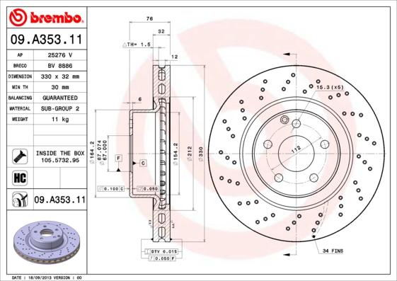 Brembo 09.A353.11 - Jarrulevy inparts.fi