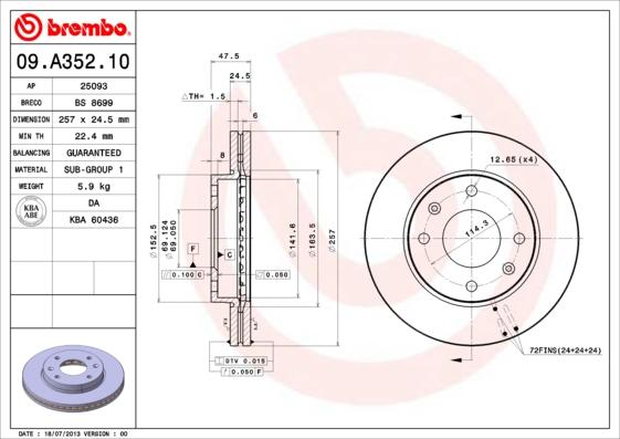 Brembo 09.A352.10 - Jarrulevy inparts.fi