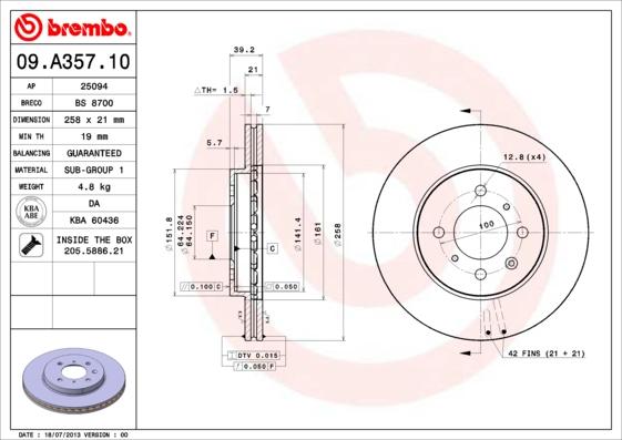 Brembo 09.A357.10 - Jarrulevy inparts.fi