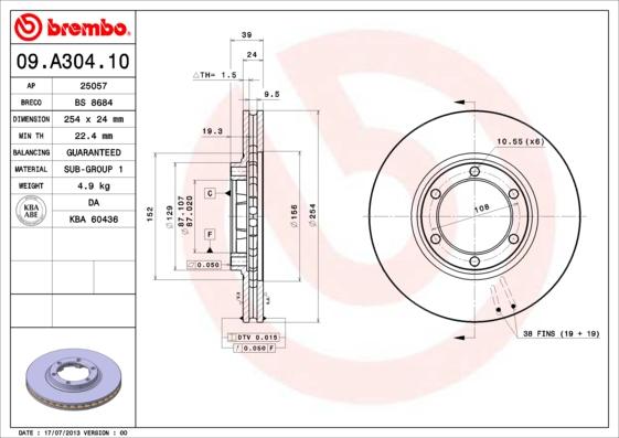 Brembo 09.A304.10 - Jarrulevy inparts.fi