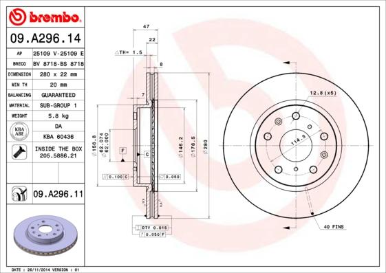 Brembo 09.A296.14 - Jarrulevy inparts.fi