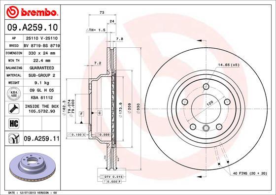 Brembo 09.A259.10 - Jarrulevy inparts.fi