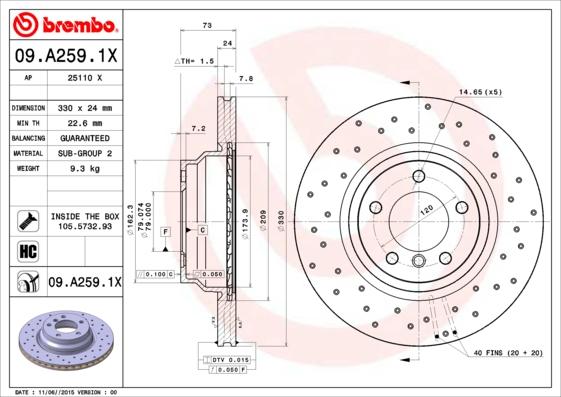 Brembo 09.A259.1X - Jarrulevy inparts.fi