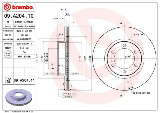 Brembo 09.A204.10 - Jarrulevy inparts.fi