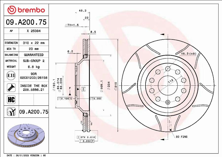 Brembo 09.A200.75 - Jarrulevy inparts.fi