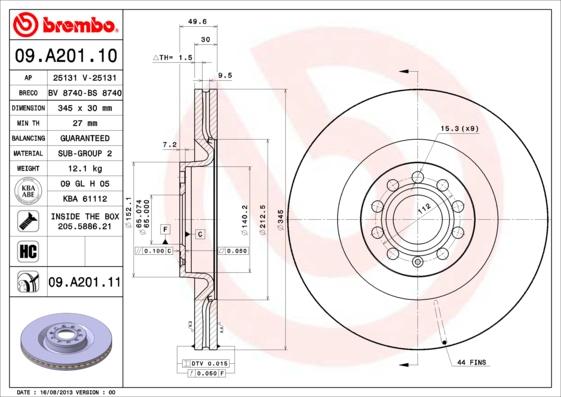 Brembo 09.A201.11 - Jarrulevy inparts.fi