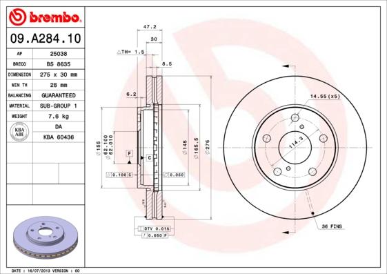 Brembo 09.A284.10 - Jarrulevy inparts.fi