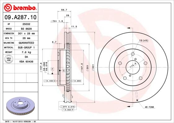 Brembo 09.A287.10 - Jarrulevy inparts.fi