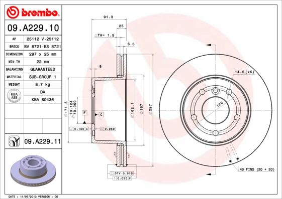 Brembo 09.A229.11 - Jarrulevy inparts.fi