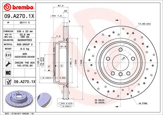 Brembo 09.A270.1X - Jarrulevy inparts.fi