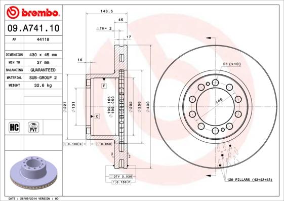 Brembo 09.A741.10 - Jarrulevy inparts.fi