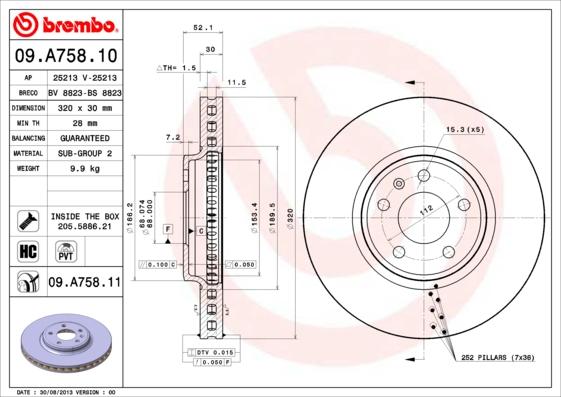 Brembo 09.A758.10 - Jarrulevy inparts.fi
