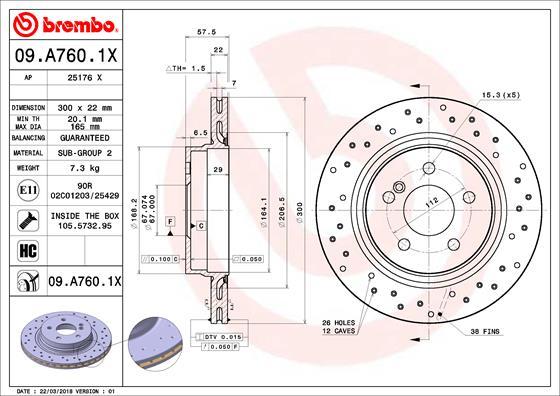 Brembo 09.A760.1X - Jarrulevy inparts.fi