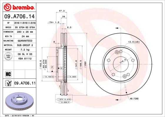 Brembo 09.A706.11 - Jarrulevy inparts.fi