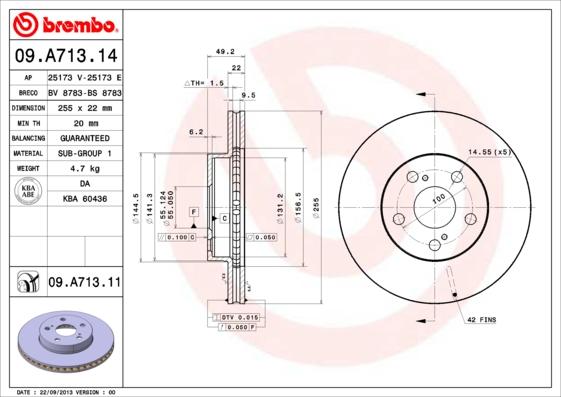 Brembo 09.A713.14 - Jarrulevy inparts.fi