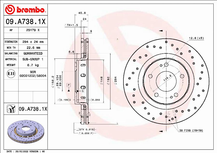 Brembo 09.A738.1X - Jarrulevy inparts.fi