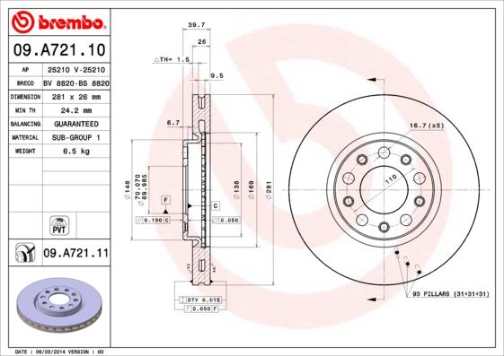 Brembo 09.A721.11 - Jarrulevy inparts.fi