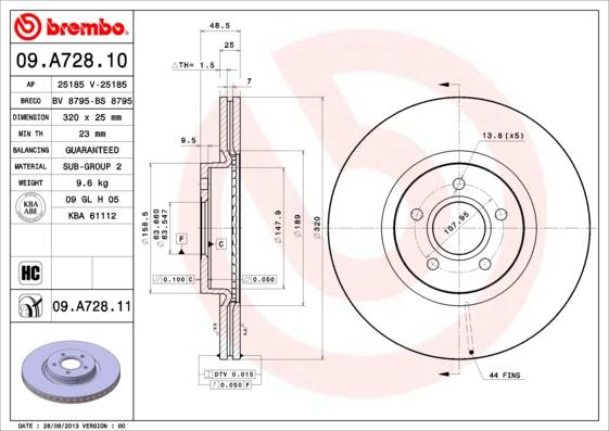 Brembo 09.A728.10 - Jarrulevy inparts.fi
