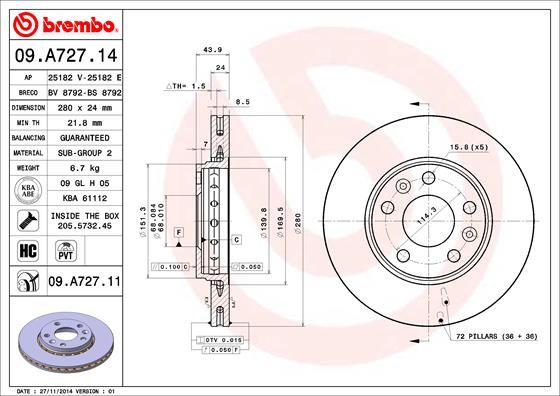 Brembo 09.A727.11 - Jarrulevy inparts.fi