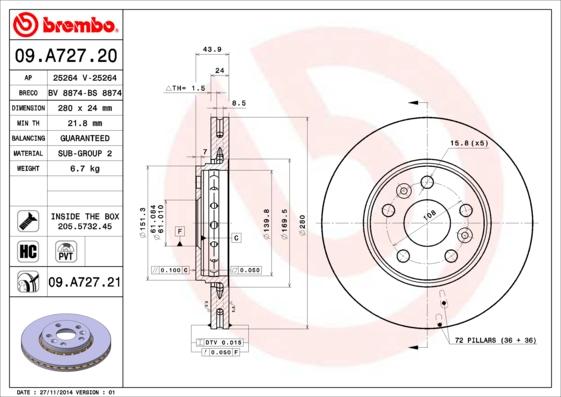 Brembo 09.A727.21 - Jarrulevy inparts.fi