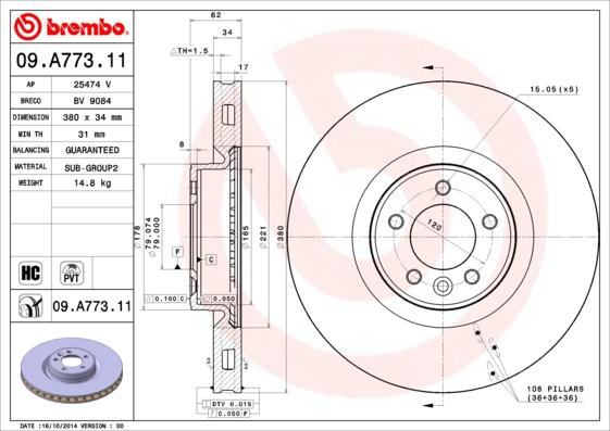 Brembo 09.A773.11 - Jarrulevy inparts.fi