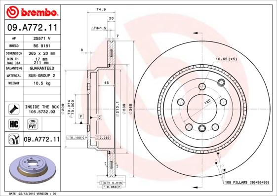 Brembo 09.A772.11 - Jarrulevy inparts.fi