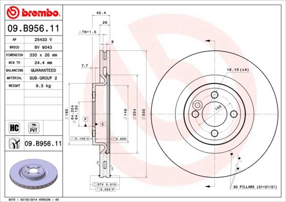 Brembo 09.B956.11 - Jarrulevy inparts.fi