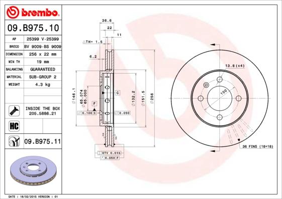 Brembo 09.B975.11 - Jarrulevy inparts.fi