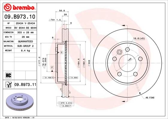 Brembo 09.B973.10 - Jarrulevy inparts.fi