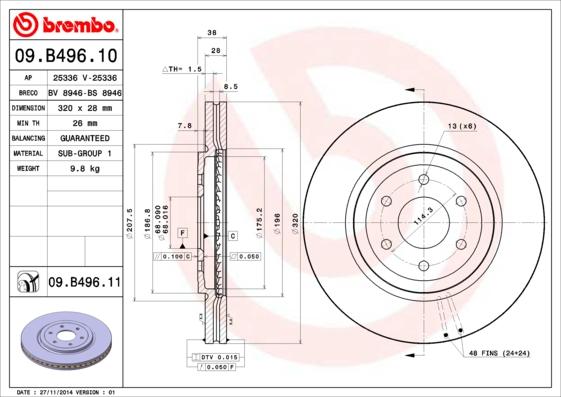 Brembo 09.B496.11 - Jarrulevy inparts.fi