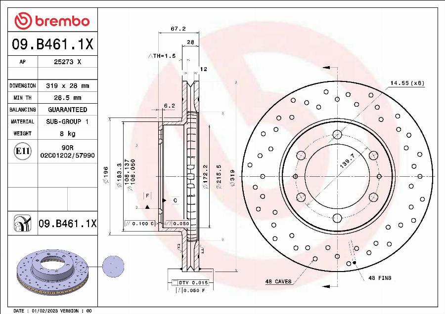 Brembo 09.B461.1X - Jarrulevy inparts.fi