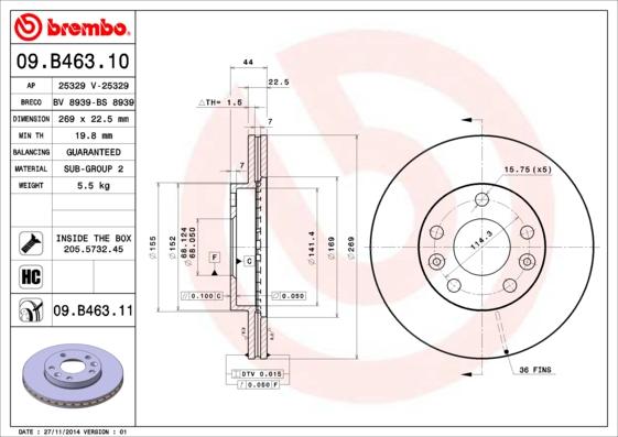 Brembo 09.B463.11 - Jarrulevy inparts.fi