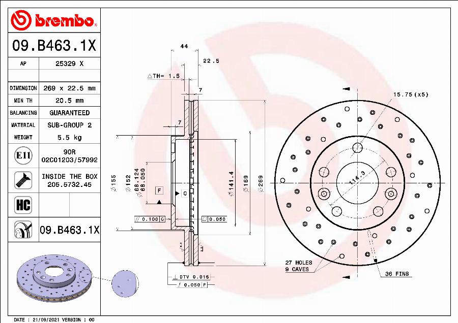 Brembo 09.B463.1X - Jarrulevy inparts.fi