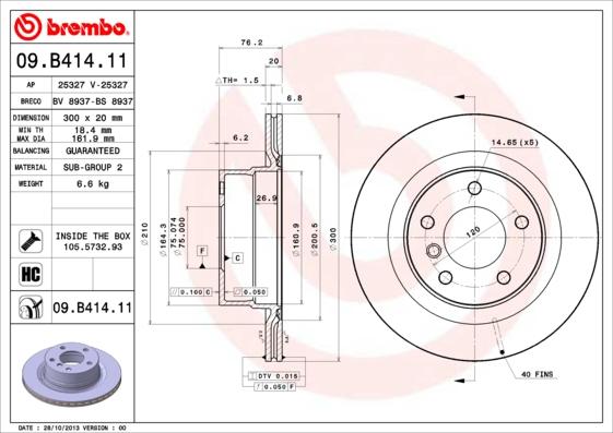 Brembo 09.B414.11 - Jarrulevy inparts.fi