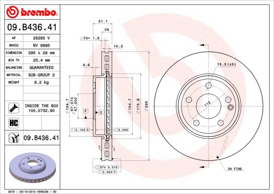 Brembo 09.B436.41 - Jarrulevy inparts.fi