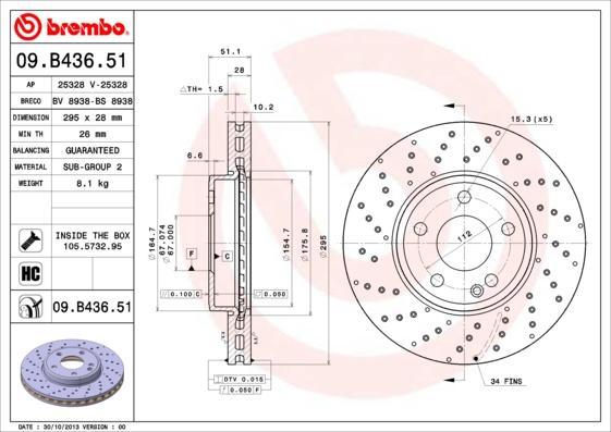 Brembo 09.B436.51 - Jarrulevy inparts.fi