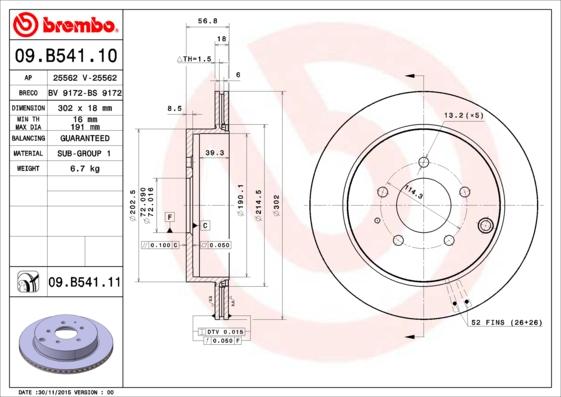 Brembo 09.B541.11 - Jarrulevy inparts.fi