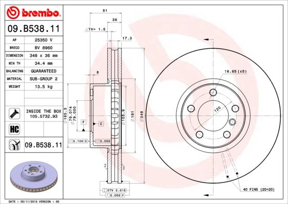 Brembo 09.B538.11 - Jarrulevy inparts.fi