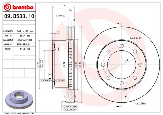 Brembo 09.B533.10 - Jarrulevy inparts.fi