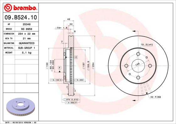 Brembo 09.B524.10 - Jarrulevy inparts.fi