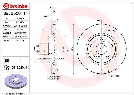 Brembo 09.B520.11 - Jarrulevy inparts.fi