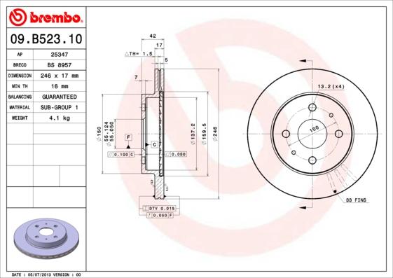 Brembo 09.B523.10 - Jarrulevy inparts.fi