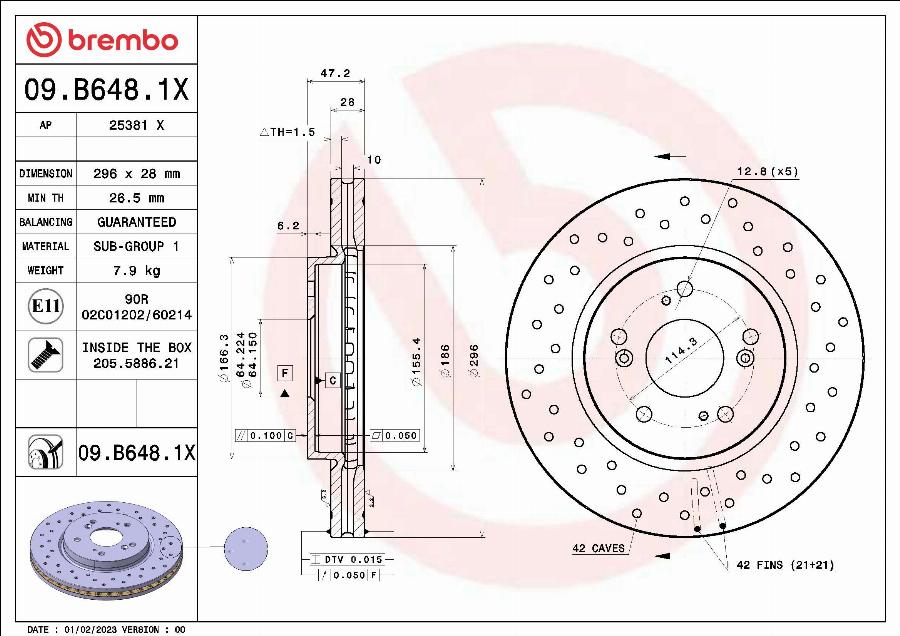 Brembo 09.B648.1X - Jarrulevy inparts.fi