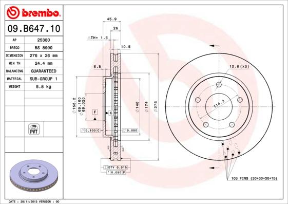 Brembo 09.B647.10 - Jarrulevy inparts.fi