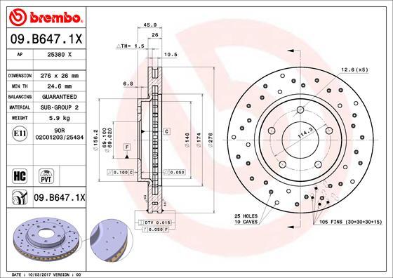 Brembo 09.B647.1X - Jarrulevy inparts.fi