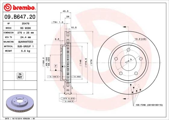 Brembo 09.B647.20 - Jarrulevy inparts.fi