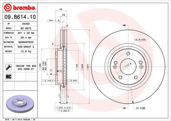 Brembo 09.B614.10 - Jarrulevy inparts.fi