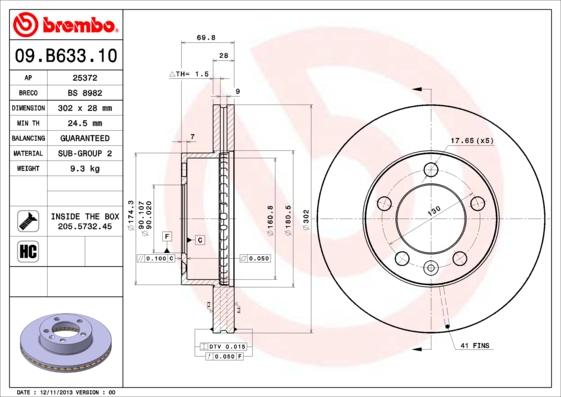 Brembo 09.B633.10 - Jarrulevy inparts.fi